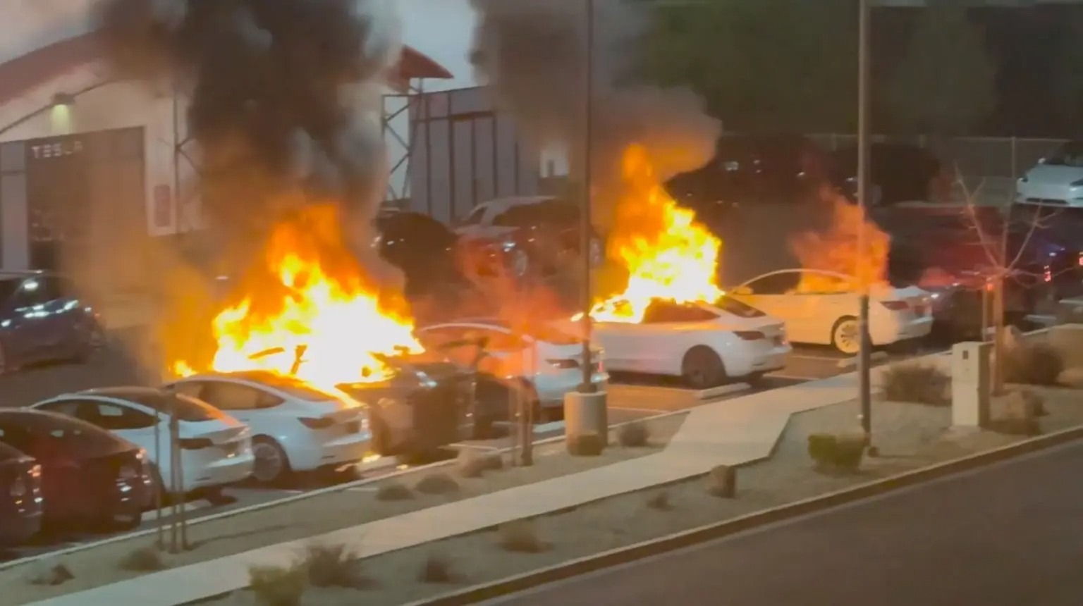 tesla cars on fire