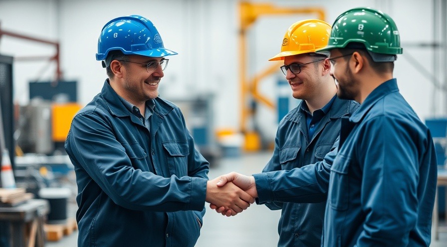 Engineers shaking hands, symbolizing collaboration and partnership.