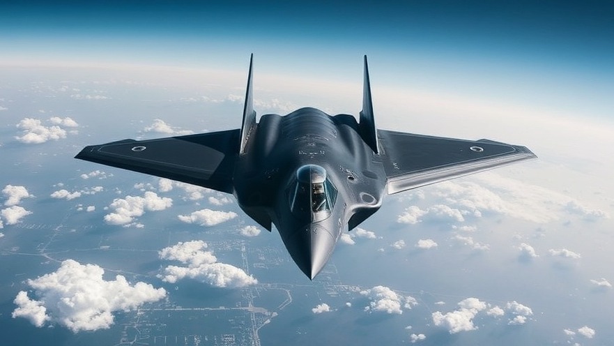 A stealth bomber flying through the clouds during sunset.