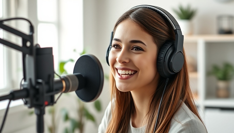 Podcast host in a home studio discussing top SEO podcasts 2025.