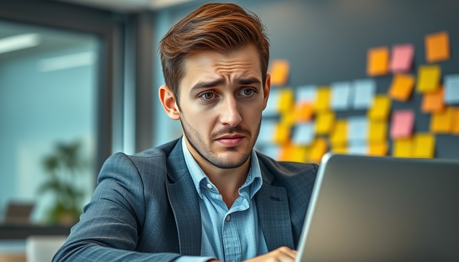 Confused businessman reacting to Google Business Profile suspensions on laptop.