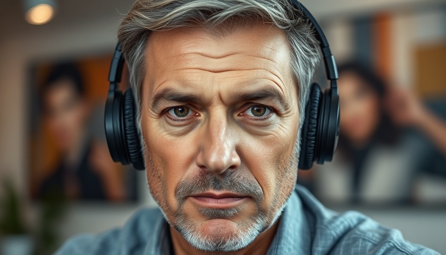Middle-aged man wearing headphones discusses AI's imminent impact on jobs.