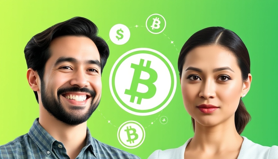 Coinbase Bitcoin DeFi loans concept with portraits and cryptocurrency icons.