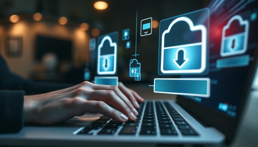 Enterprise-level migrations with digital file transfer on laptop.