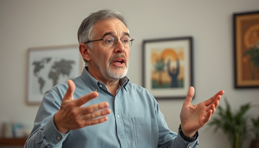 Middle-aged man explaining AI concepts in an indoor setting.