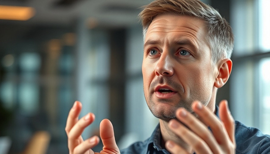 AI adoption in businesses: Man discussing insights and trends.