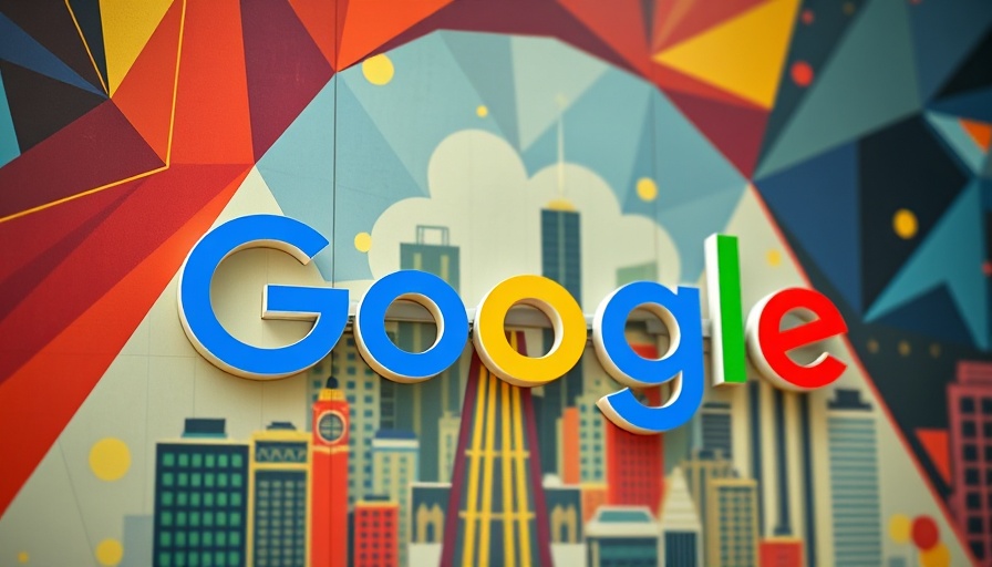 Vibrant Google logo with geometric abstract art, 15% unseen queries in AI search.