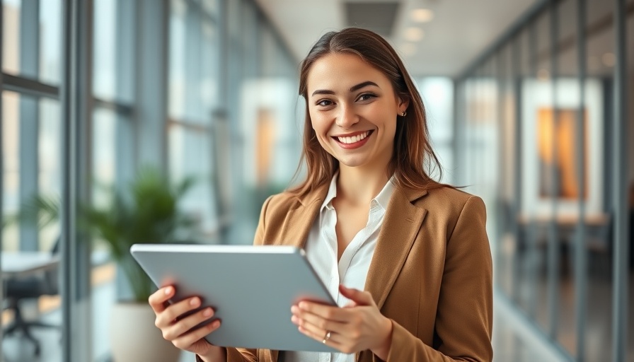 Confident young businesswoman in modern office for E-E-A-T in AI narratives.