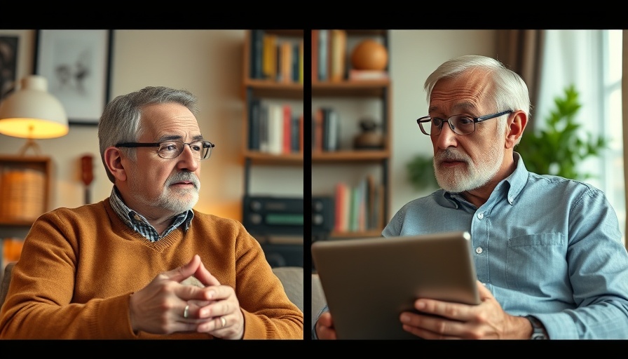 Middle-aged men discussing Microsoft Copilot access in video call.