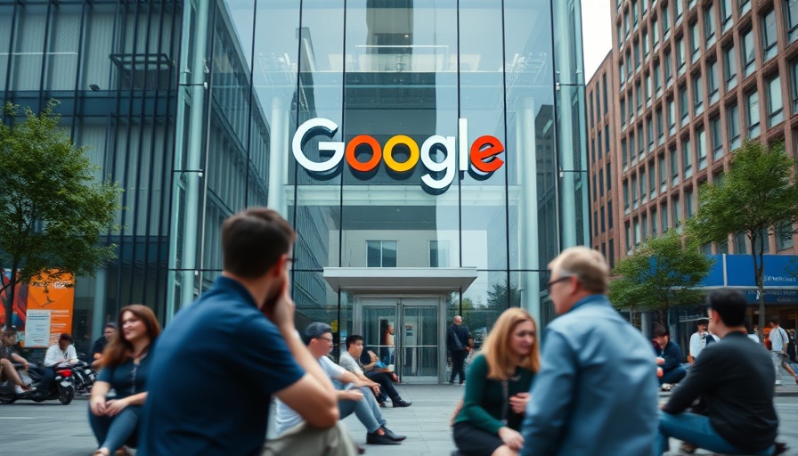 Google office entrance with blurred motion capturing dynamic urban life.