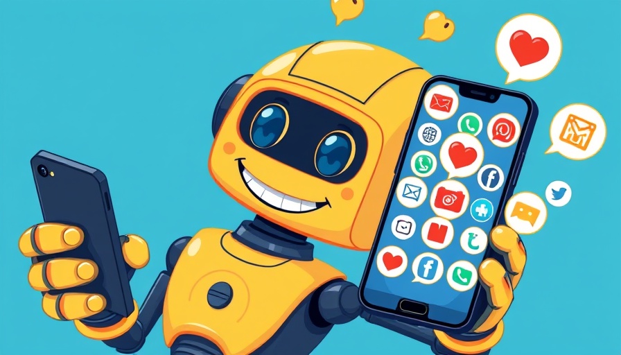 Vibrant AI robot with chat icons for social media content creation