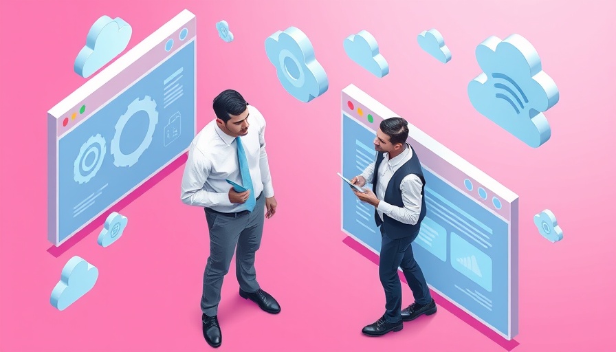 Two men analyzing cloud migration in an isometric illustration. Identify Migration Issues Quickly Using AI.