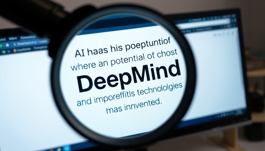 Magnifying glass over Google DeepMind AI text on screen.