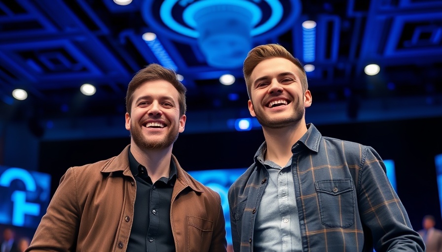 Smiling men on stage with Google Gemini 2.5 AI Model text, conference backdrop.
