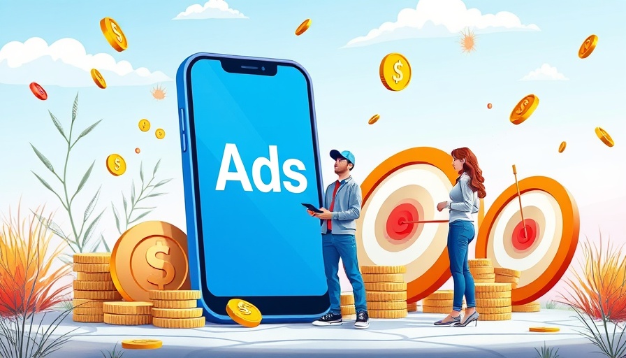 Illustration comparing Google Ads vs Meta Ads budget allocation with symbols and target.