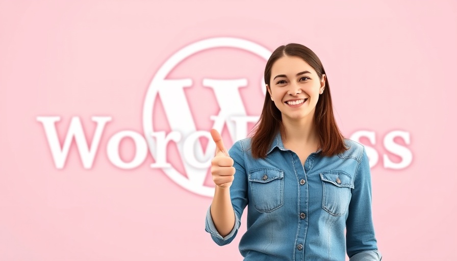 Cheerful woman with WordPress logo, Kinsta WordPress plugin updater.