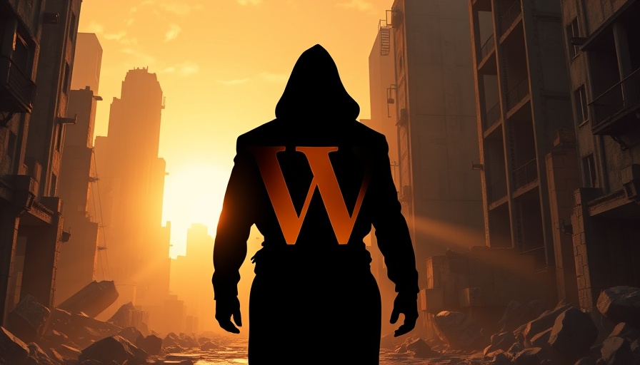 WordPress contributor cutbacks symbolized by a silhouetted figure facing ruinous landscape with logo.