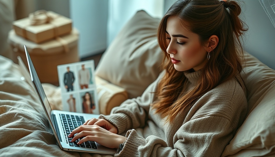 Online shopping for second-hand fashion on a laptop in cozy setting.