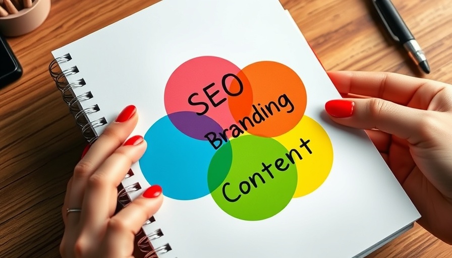 Colorful SEO and branding diagram on notebook page.