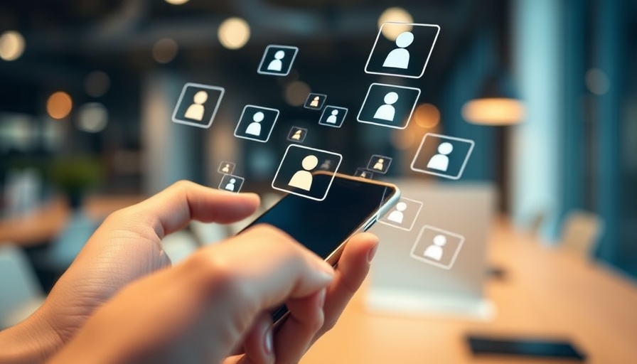 Hands with smartphone showing review icons in business context.