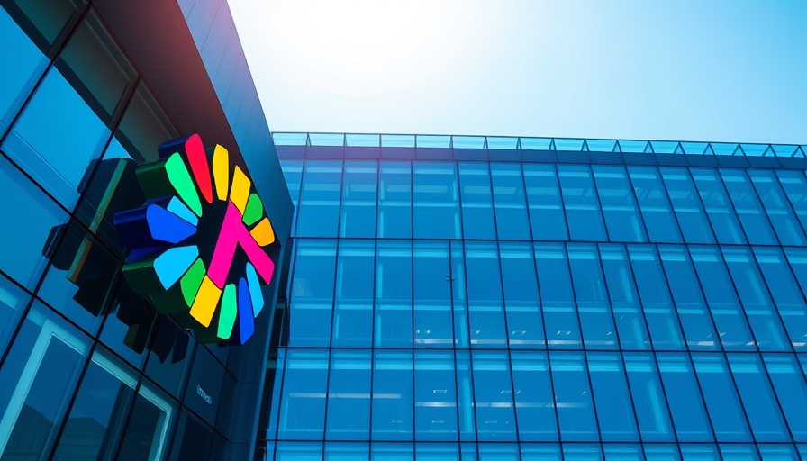 Corporate facade with colorful logo, personal history-based search impact