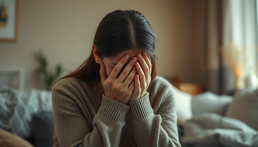 Anxious woman covering face in a cozy room, Abuse in the Parsonage SDA theme.