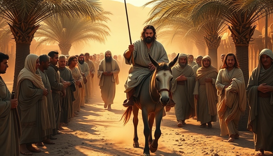 Palm Sunday donkey significance: biblical scene with man on a donkey.