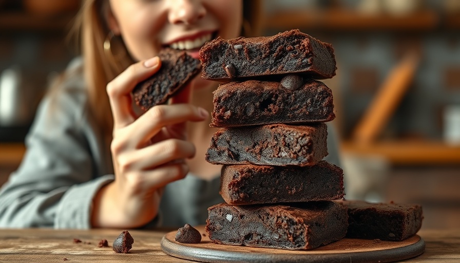 Egg-free dairy-free brownies recipe with woman enjoying delicious brownie.