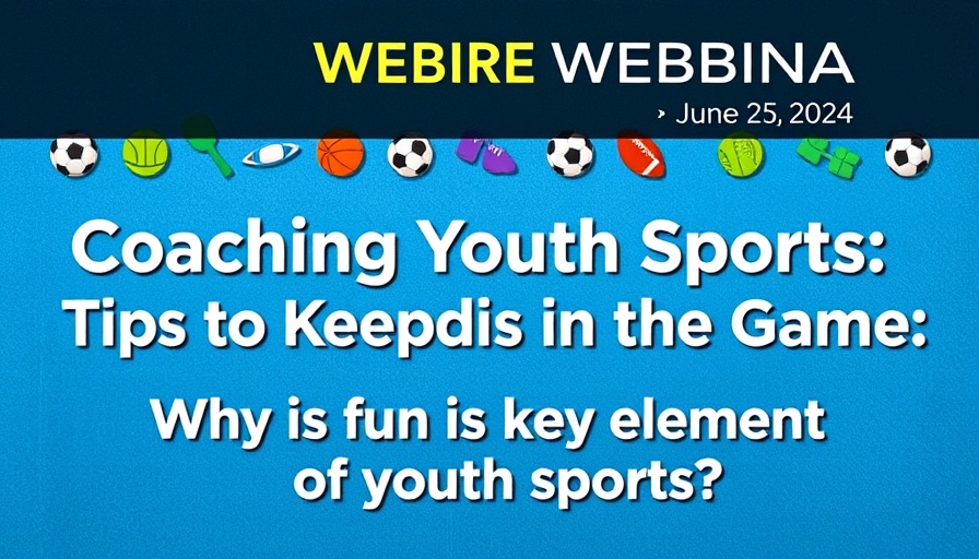Webinar on fun in youth sports with sports icons and text.