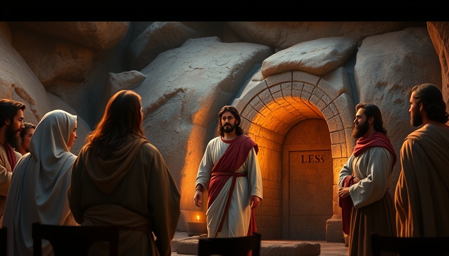 Superbook Lazarus Episode scene, Jesus at Lazarus's tomb, animated biblical setting.