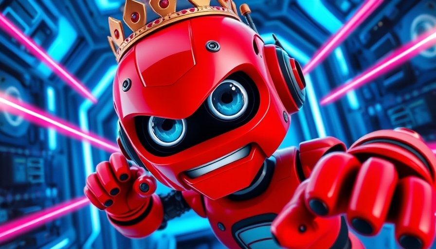 Red cartoon robot in a high-tech mission scene, Matthew 19:26 SDA Community