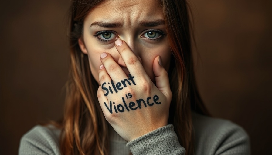 Abuse in the parsonage: young woman with 'Silence is Violence' on hand.