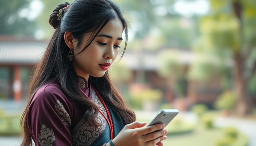 Young woman in traditional attire looking at phone, reflecting the theme of Adventist film The Hopeful streaming release.