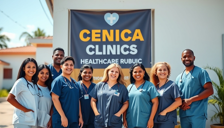 Maranatha AdventHealth team outside Dominican Republic clinic.
