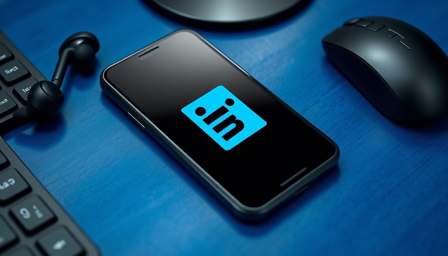 Smartphone with LinkedIn logo on blue desk, Boost LinkedIn Engagement by 13%.