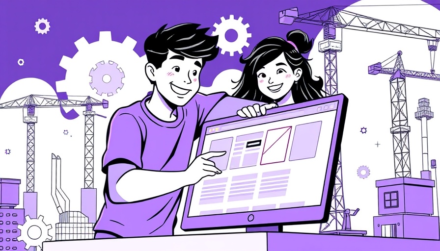 Illustration of website construction, collaboration to resolve WordPress plugin conflict, with cranes and gears