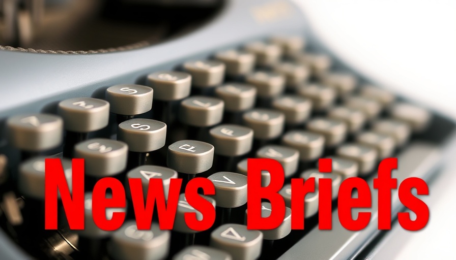 Close-up of vintage typewriter keys with 'News Briefs' overlay.