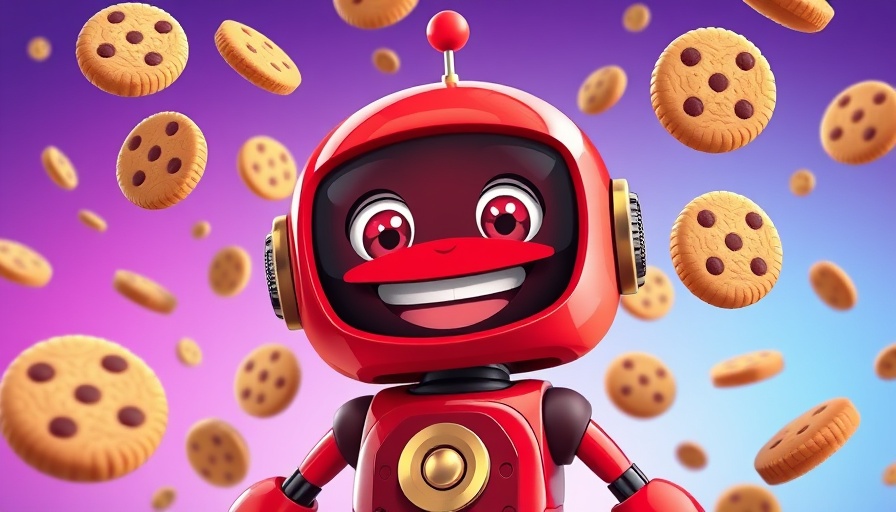 Cheerful red robot with cookies, represents God's provision.