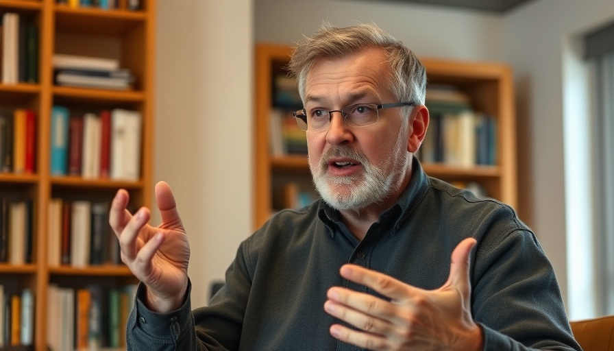 Middle-aged male discussing returning extinct species in indoor setting