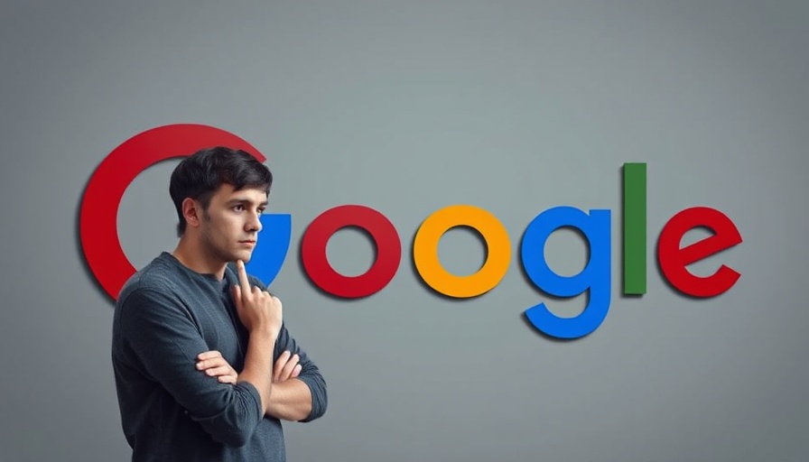 Young man pondering next to Google logo, representing Google's Algorithm.