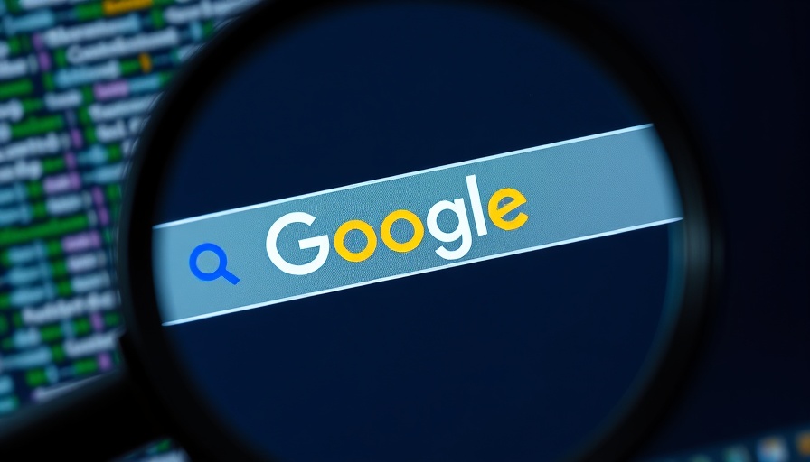 Close-up of Google logo through magnifying glass for DOJ Google Chrome Breakup
