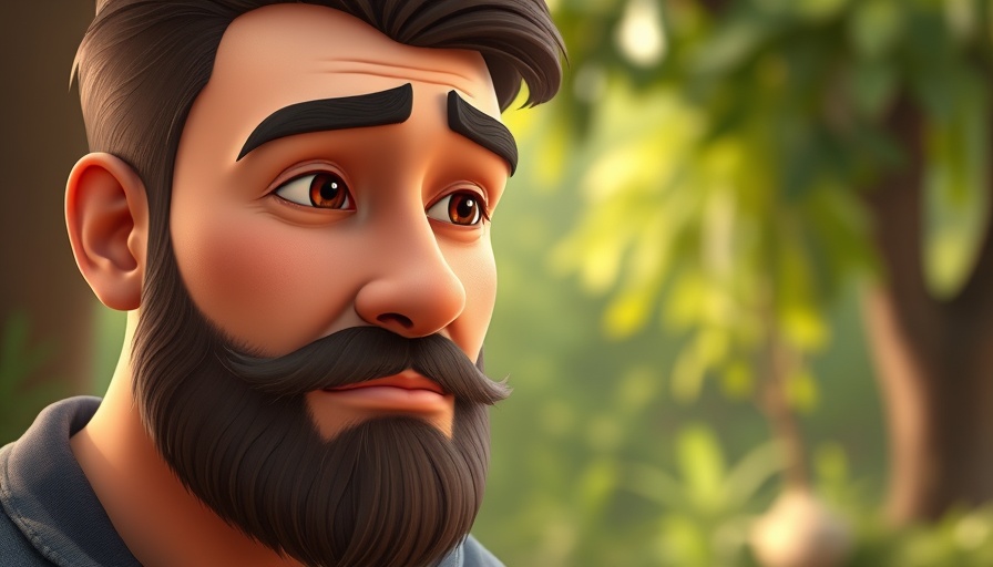 Serene bearded man in cartoon style, Doubting Thomas lessons