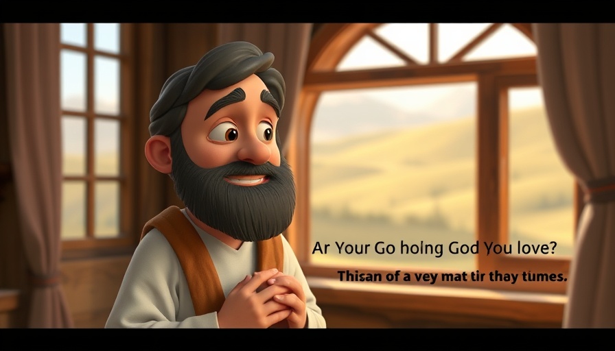 Animated figure sharing God's love, Superbook scene.