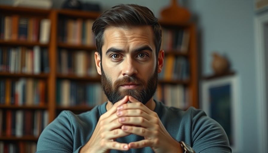 Focused man discussing dinosaur DNA in a library setting.