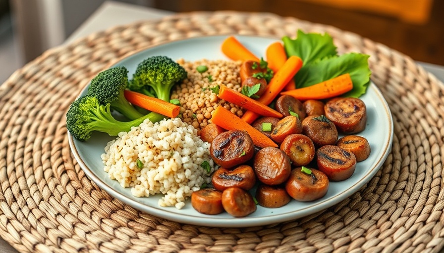 Loma Linda vegan meal with broccoli and grains on a plate.