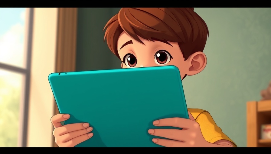 Animated boy reading from tablet in Superbook cartoon style.