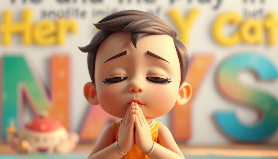 Animated character in prayer with folded hands in a cartoon style.