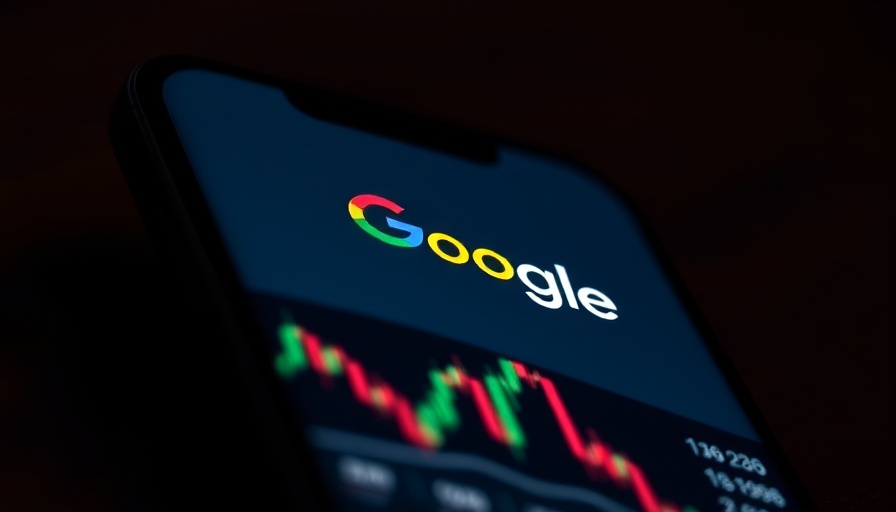 Google AI overview, smartphone with logo and stock chart.