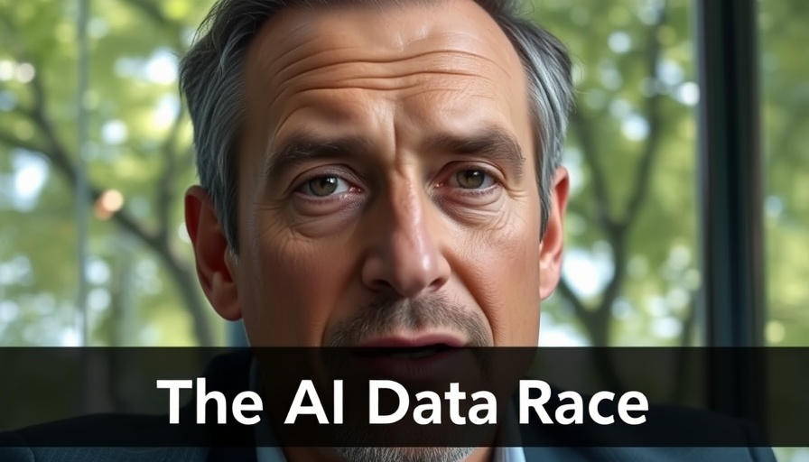 Close-up of a man with text overlay about AI Data Race.
