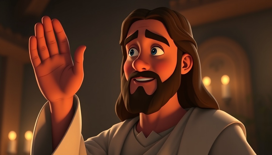 Example of humility Jesus, animated depiction with a blessing.
